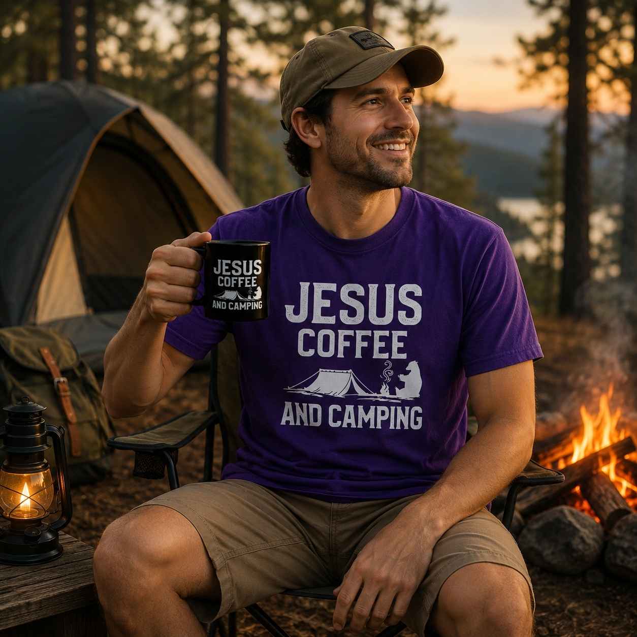Jezus, kava in kampiranje - Majica s kratkimi rokavi