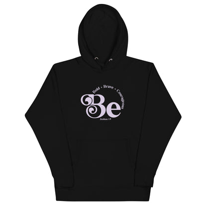 Front view of The Avielle Be Bold Black Edition Joshua 1:9 Christian hoodie in black.