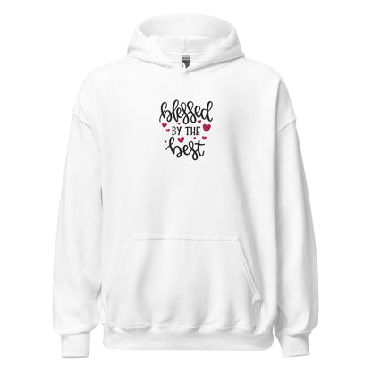Blessed by the Best embroidered white women's hoodie by The Avielle
