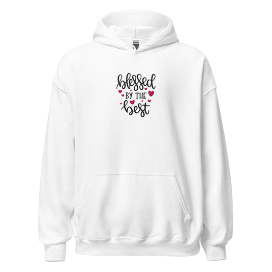 Blessed by the Best embroidered white women's hoodie by The Avielle