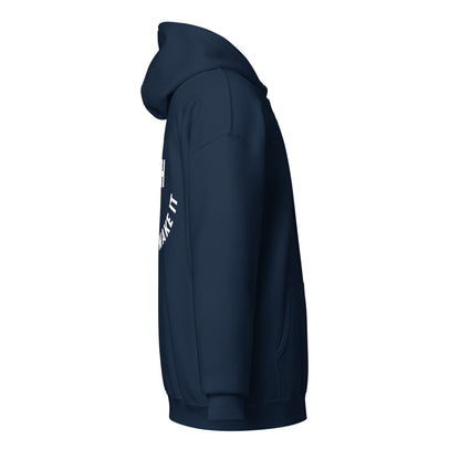 Side view of The Avielle Faith Till You Make It navy zip hoodie.