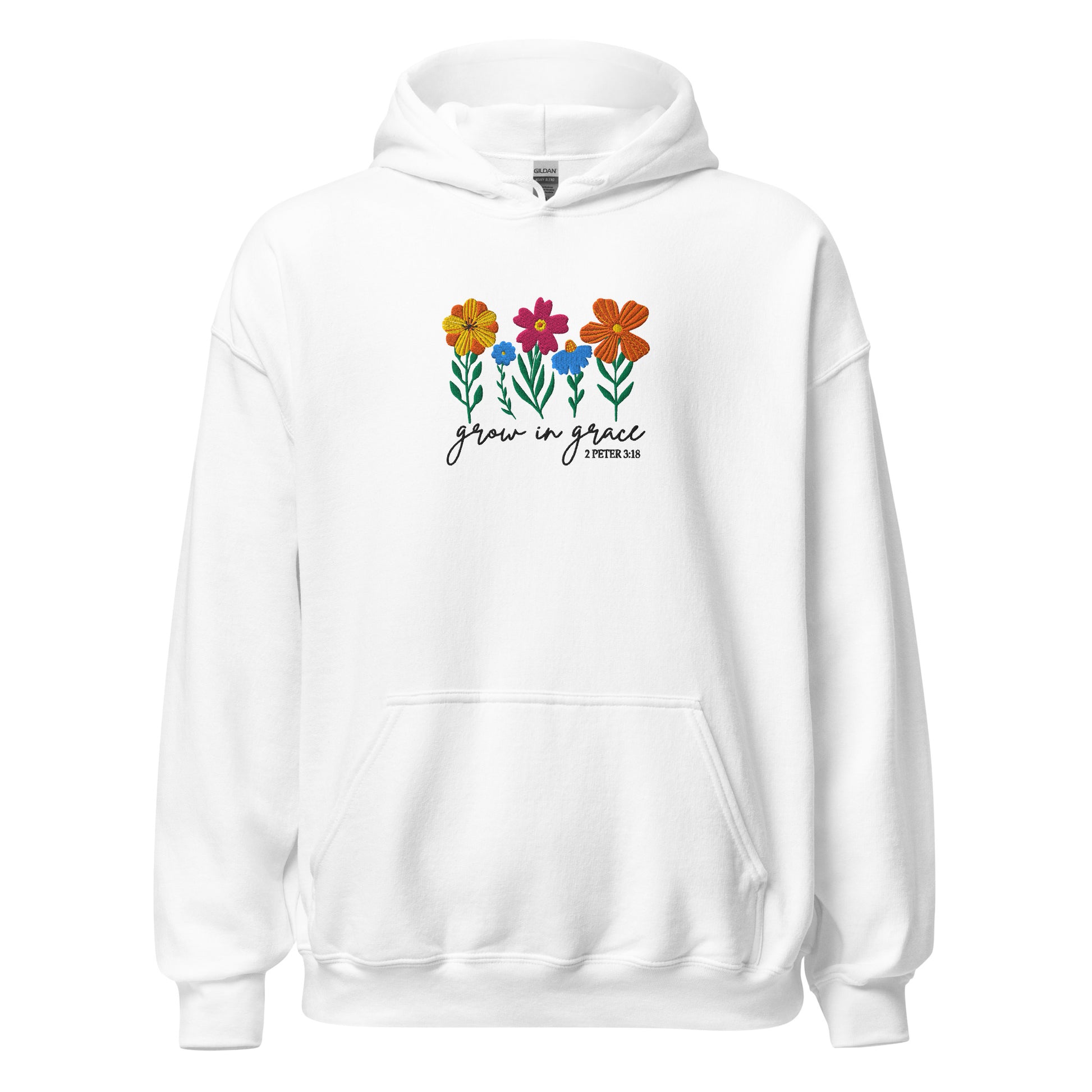 Grow in Grace embroidered white unisex hoodie by The Avielle