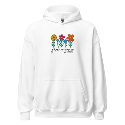 Grow in Grace embroidered white unisex hoodie by The Avielle