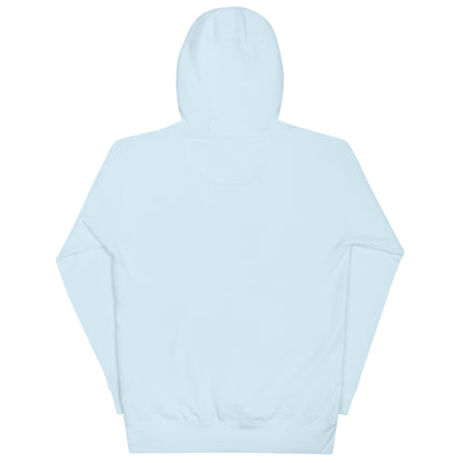 Back view of the Love My Church embroidered sky blue premium hoodie by The Avielle