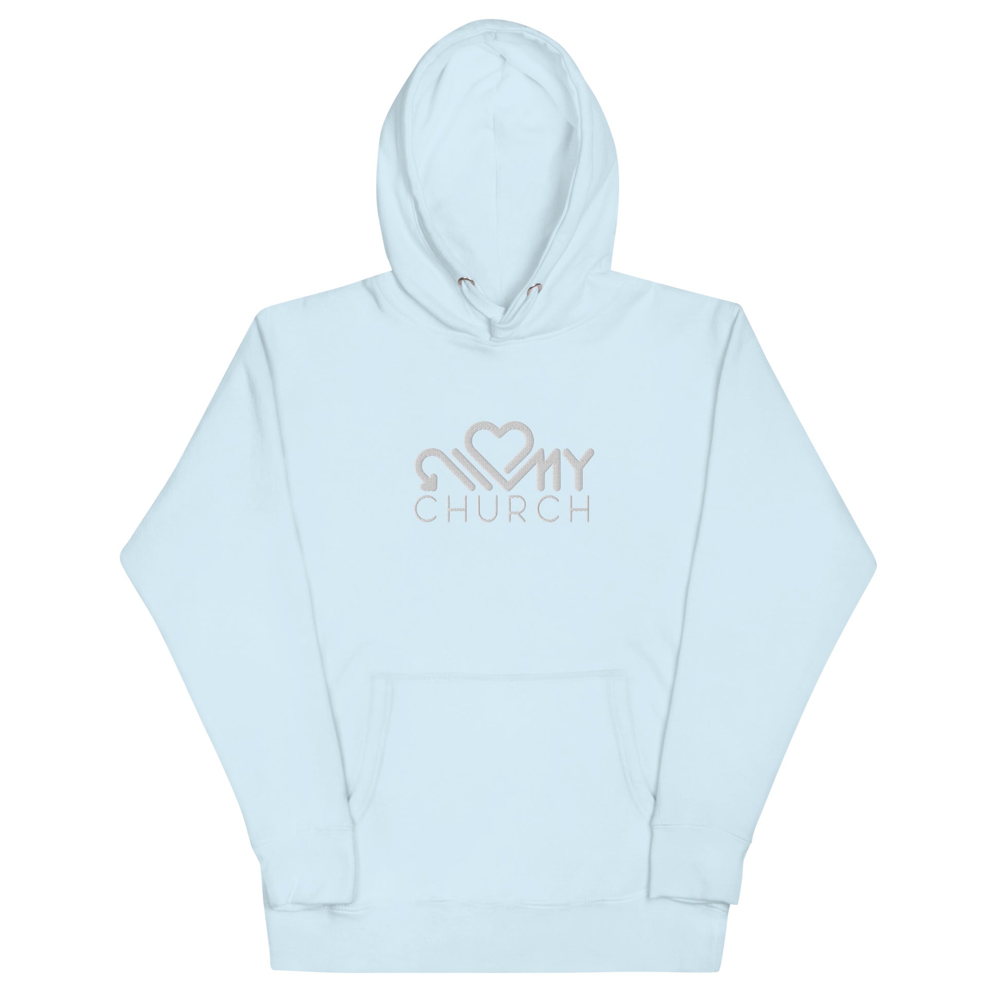Love My Church embroidered sky blue premium hoodie by The Avielle