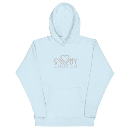 Love My Church embroidered sky blue premium hoodie by The Avielle