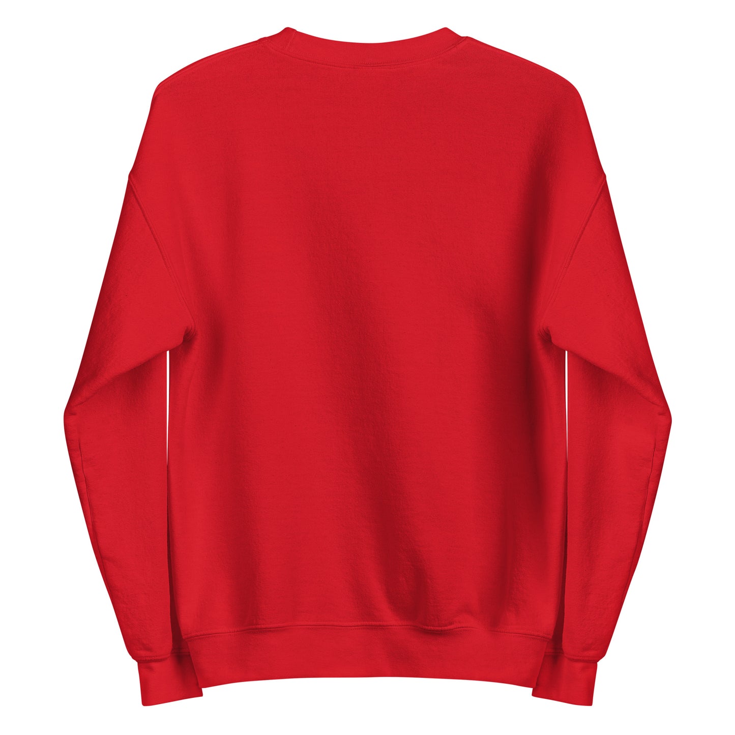 Back view of a red Love sweatshirt.