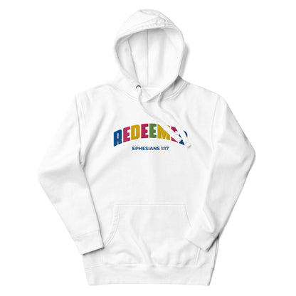 Redeemed Ephesians 1:7 white unisex hoodie by The Avielle
